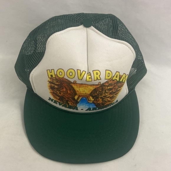 Vintage Hoover Dam Nevada Arizona Green Trucker Mesh Cap Hat Snapback - Picture 10 of 10